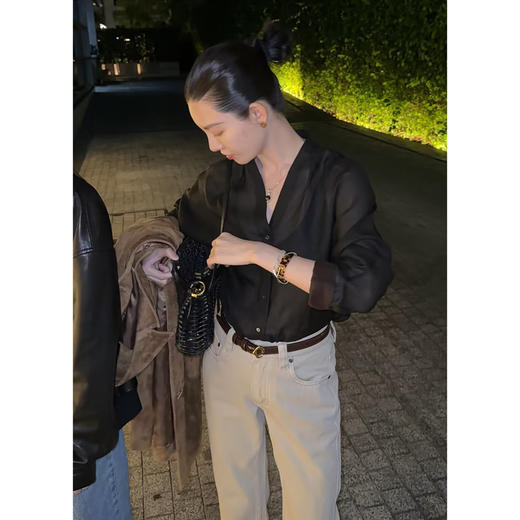 THESOONG|“隐格肌理”100%桑蚕丝高弹轻薄香云纱开衫外套HWCS8665 商品图0