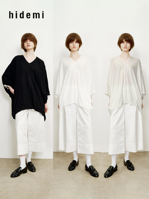 hidemi副线小h V领松弛廓形卷边长袖T恤连衣裙 商品图0