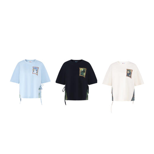 两三事梵高文艺青空回响2026春季新款文艺风贴布绣短袖t恤女宽松 商品图4