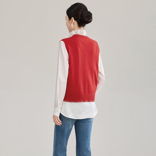 「高货wl」全新升级【铂金会员211/天猫279/差价68】(22547)洛诗琳气质密织钩花羊毛上衣2026春季撞色刺绣针织衫马甲 商品图1