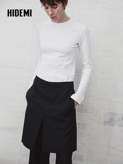 HIDEMI 设计感修身正肩长袖圆领T恤上衣 商品图3