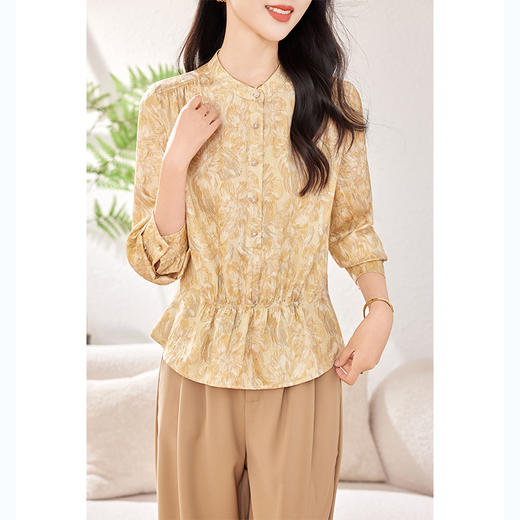 KQ-2026春季新款桑蚕丝长袖衬衫套头印花大码真丝气质休闲上衣 商品图3