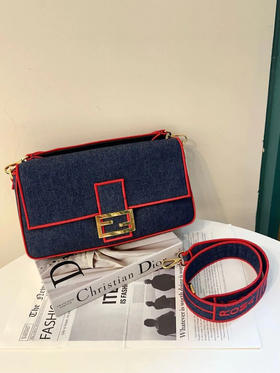 Fendi baguette 丹宁红 帆布 法棍 单肩包