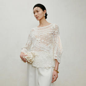 【林栖设计小店】手工钩花|白色镂空肌理2026夏新款优雅套头上衣1962061