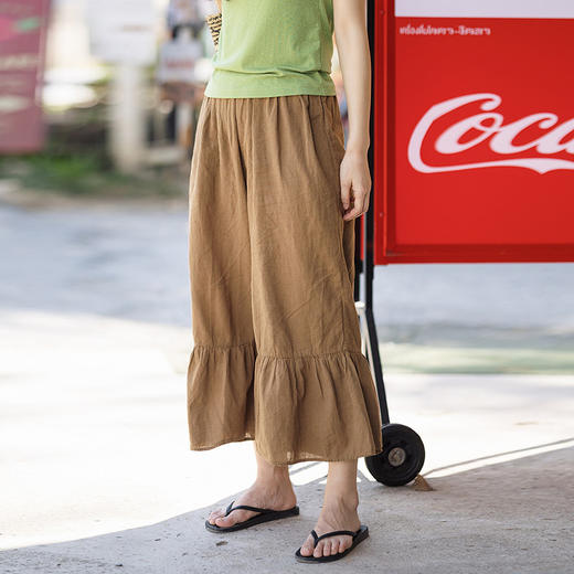 绽放152朵/马蹄裤·亚麻棉全腰松紧脚口花边打底裤女新款休闲裤 商品图0