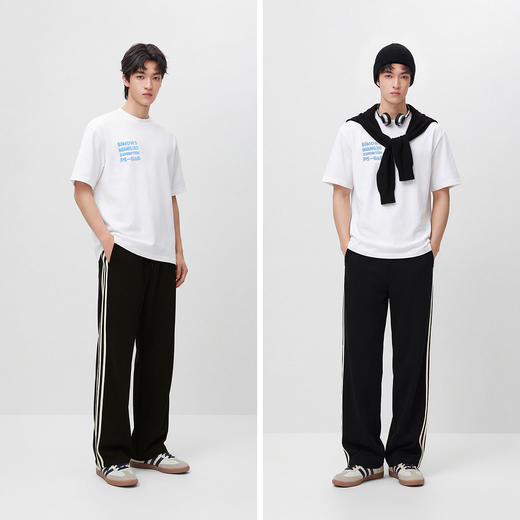 森马休闲裤男夏季复古运动风宽松弧形裤时尚侧边撞色抽绳松紧长裤 商品图4
