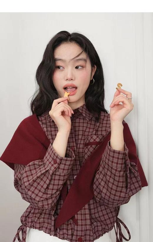 F022725春季新款红色格子外套长袖衬衫穿搭小个子上衣 商品图6