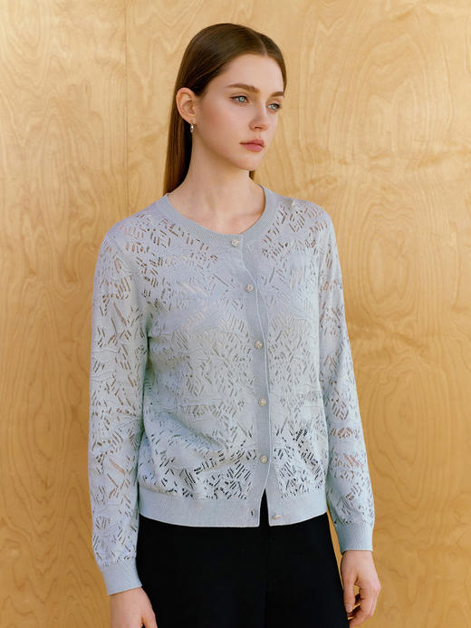 【圆领镂空针织开衫】26年春夏新品女士时尚镂空针织开衫小外套 商品图0