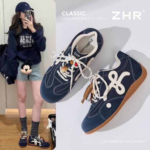 【内增高4.5cm】ZHR蓝色德训鞋女厚底复古赛车鞋2026春季休闲鞋女 商品图1