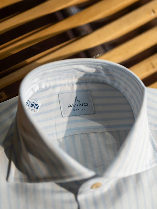 Avino 蓝色条纹棉麻衬衫 商品图4