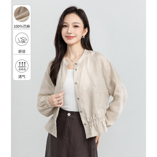 「高货xg」全新升级【铂金会员257/天猫339/差价82】(05448)洛诗琳新款苎麻衬衫外套2026春季显瘦小立领荷叶边短上衣 商品图2