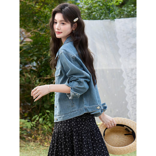 鹿向南「花漾佳人」韩系巨好看2026新款春季蓝色宽松牛仔短外套女 商品图3