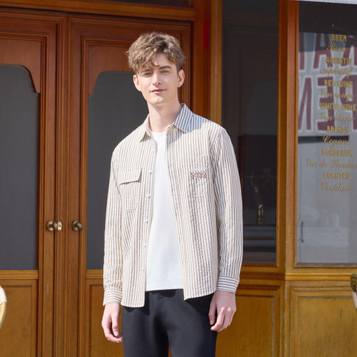 半身缘男装 春季舒适百搭条纹简约衬衫261312U01010235 商品图2