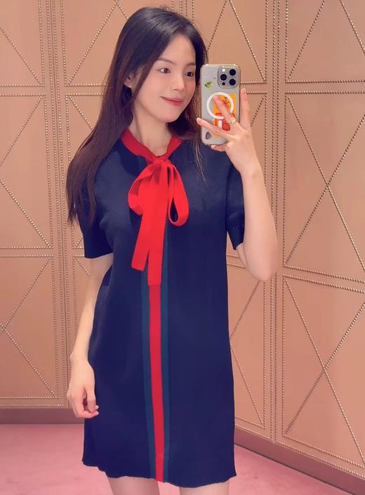 F022758春夏新款撞色蝴蝶结系带polo连衣裙 商品图2