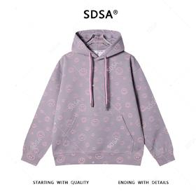 SDSA秋冬新款痞帅男装撞色满印割破笑脸抽绳连帽卫衣百搭时尚上衣