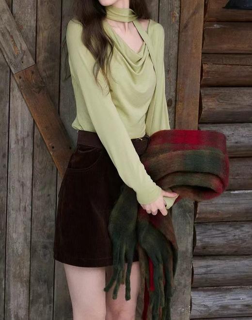 F022728春季新款荡领T恤休闲长袖修身飘带上衣 商品图2