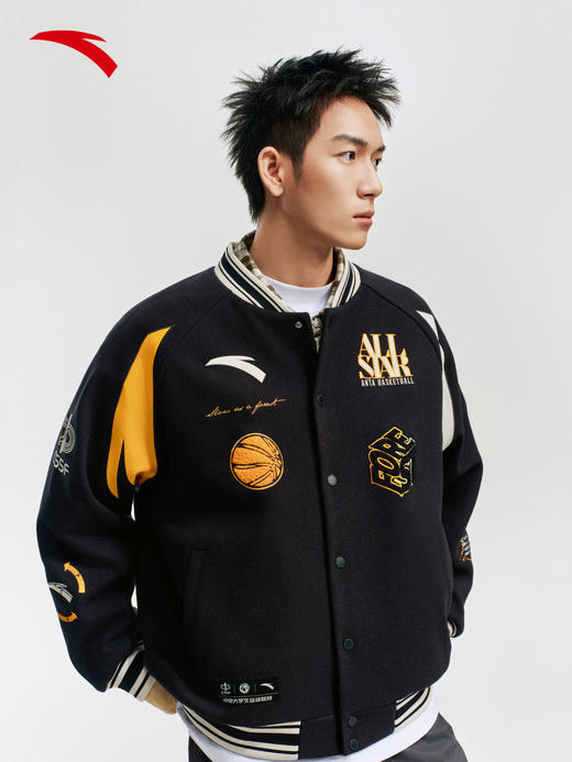 安踏美式高街棒球服夹克男士新款字母刺绣撞色休闲外套152611738 商品图0