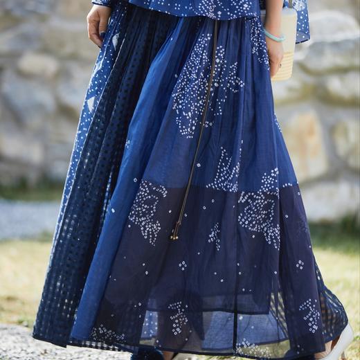 【林栖设计小店】方圆万象|手工腰绳丝棉鱼子缬印花2026夏新款压褶半身裙1962151 商品图0