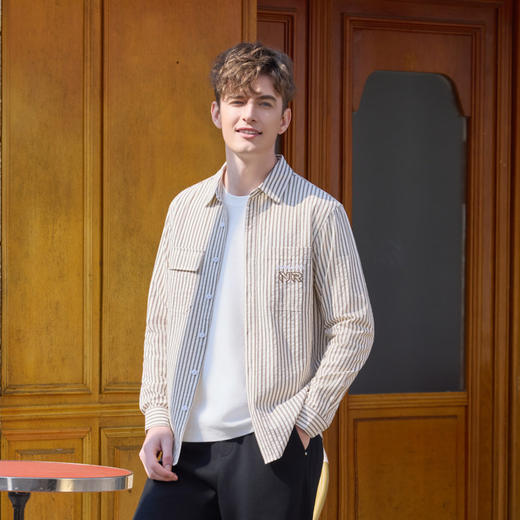 半身缘男装 春季舒适百搭条纹简约衬衫261312U01010235 商品图4