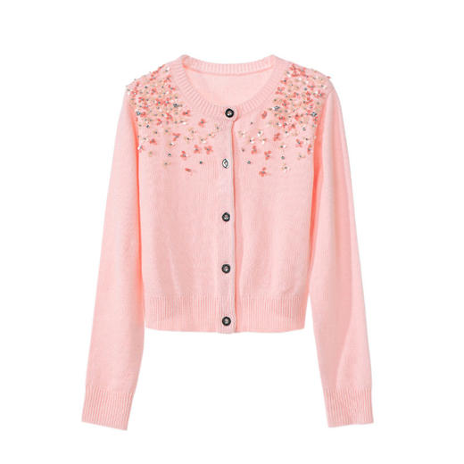 「自」全新升级【铂金会员349/天猫469/差价120】(14846)洛诗琳重工钉珠羊绒混纺上衣2026春季新款小香风针织开衫 商品图4