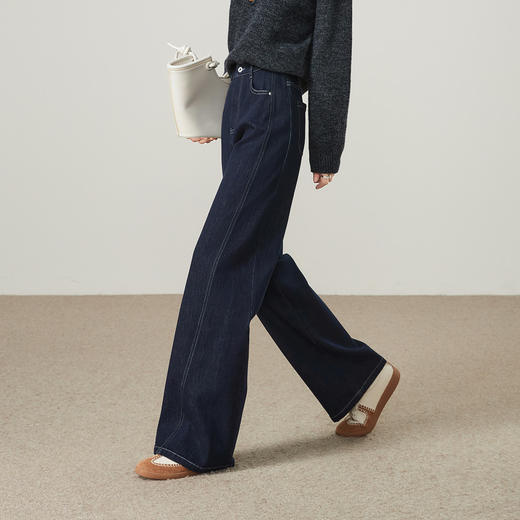 【初春！显瘦-牛仔阔腿裤】逸阳早春侧缝前移拉毛厚牛仔裤8838V 商品图1