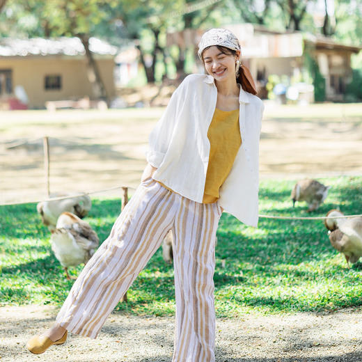 特绽放女装118朵/大女主·砂洗汉麻翻领系扣落肩长袖衬衫女春新款 商品图2