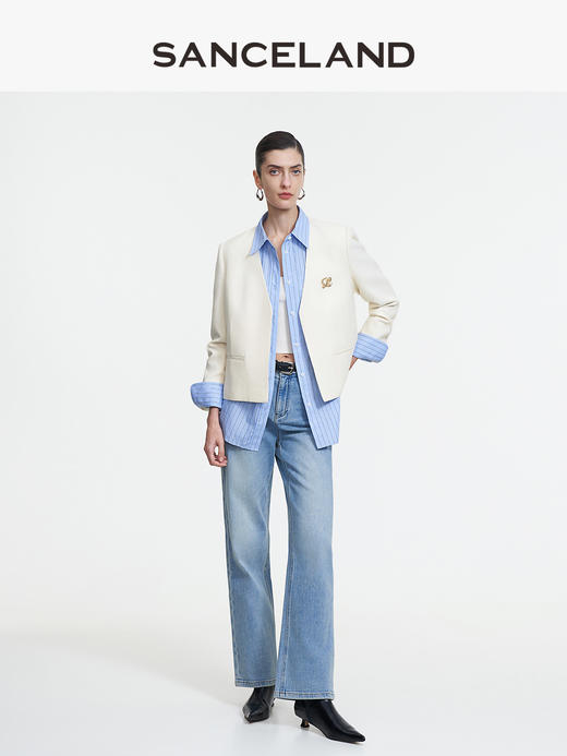 三石一澜SANCELAND丝毛V领短款外套SK15701043 商品图0