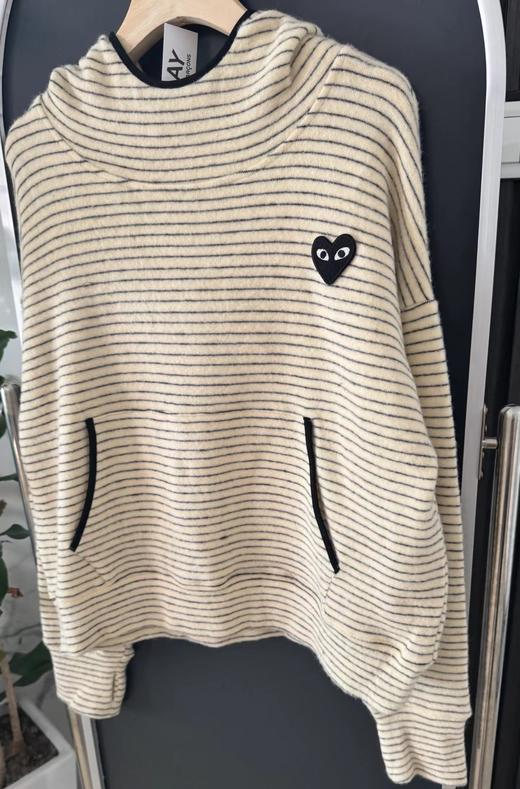 F022713黑灰细条纹宽松连帽兔绒针织衫卫衣 商品图11