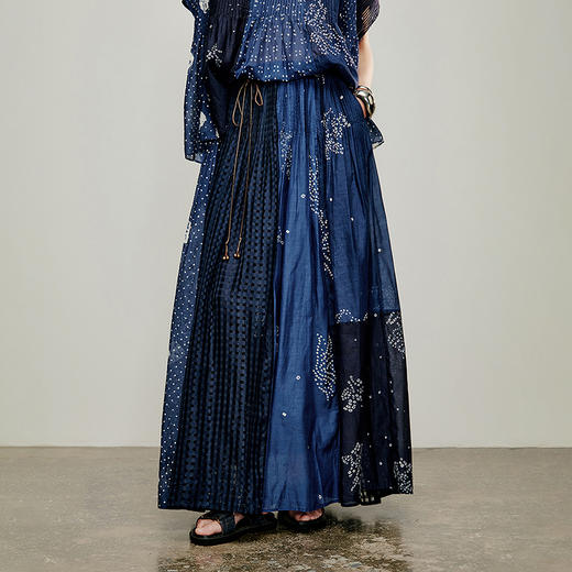 【林栖设计小店】方圆万象|手工腰绳丝棉鱼子缬印花2026夏新款压褶半身裙1962151 商品图4