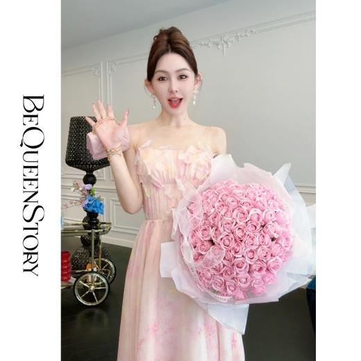 【孤品样衣，不退不换】【天使花宴】重工双层明暗印花网纱拼接圆领无袖连衣裙 商品图3