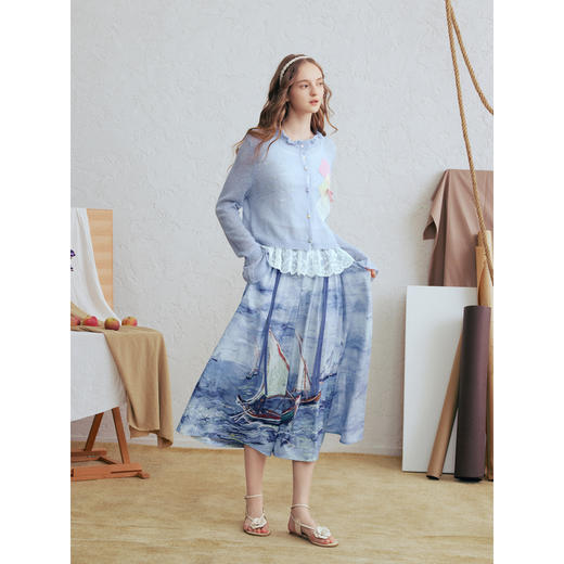 两三事梵高文艺珍珠来信2026春新款拼色菱形格刺绣薄款针织开衫女 商品图3