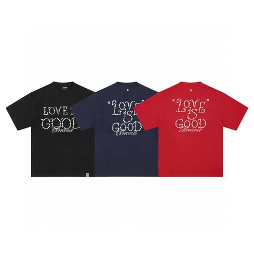 F022730珍珠标语字母情侣宽松显瘦圆领短袖T恤 商品图0