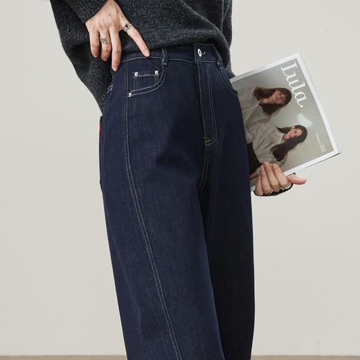 【初春！显瘦-牛仔阔腿裤】逸阳早春侧缝前移拉毛厚牛仔裤8838V 商品图7
