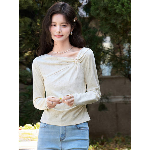 鹿向南【0211/20:00新品前1小时7折限量100件】杏色设计感长袖T恤 商品图4