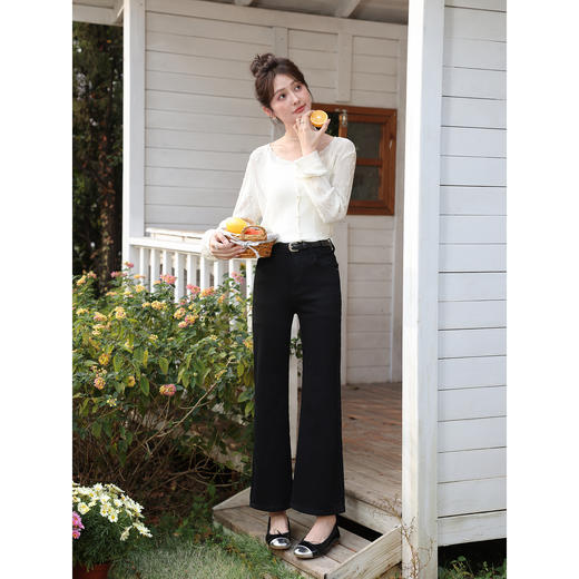 鹿向南「春日絮语」黑色牛仔裤女春夏季新款显瘦微喇垂感高腰长裤 商品图3