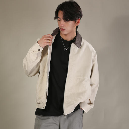 DRONKOO 2026 翻领撞毛织提花领前襟拉链钮扣薄夹克 商品图1