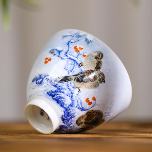 一儒堂 青花雪锦鸡红花果杯 商品图3