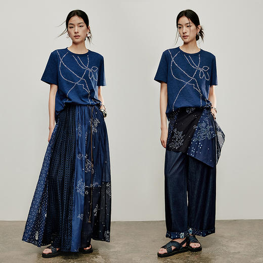 【林栖设计小店】方圆万象|鱼子缬印花优雅百搭气质2026夏新款纯棉T恤1962123 商品图7