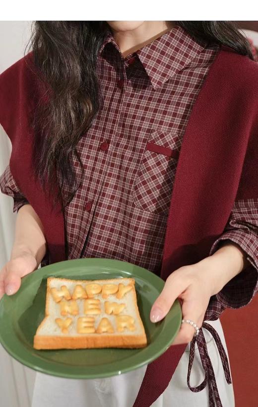 F022725春季新款红色格子外套长袖衬衫穿搭小个子上衣 商品图5