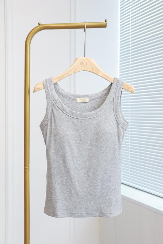 美式U领螺纹带bar背心 商品图0