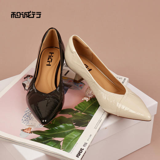 和诚行2026春季新款软底不累脚气质通勤牛皮尖头中跟浅口单鞋0210319 商品图1