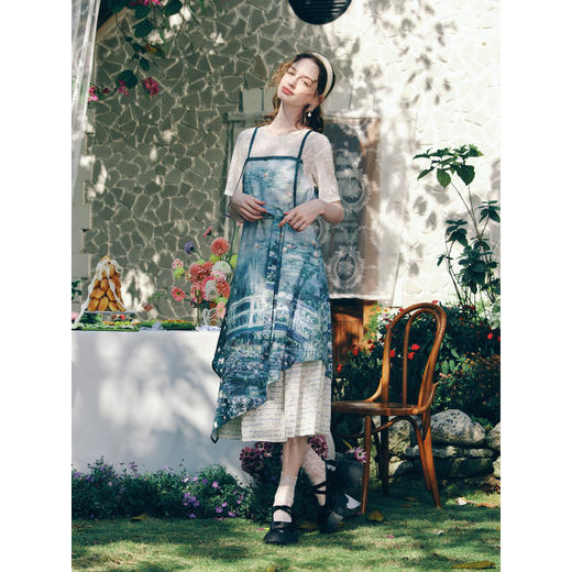 两三事梵高文艺 夏池香荷 2026春季新款针织拼接印花假两件连衣裙 商品图3