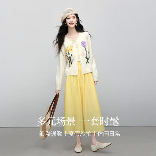 熙世界一整套ootd穿搭套装女2026春季立体钩花针织开衫半裙两件套 商品图4