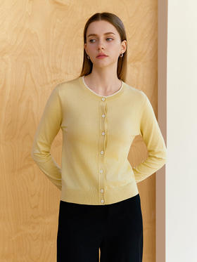 【圆领针织开衫】26年春夏新品女士撞色棉质开衫外套