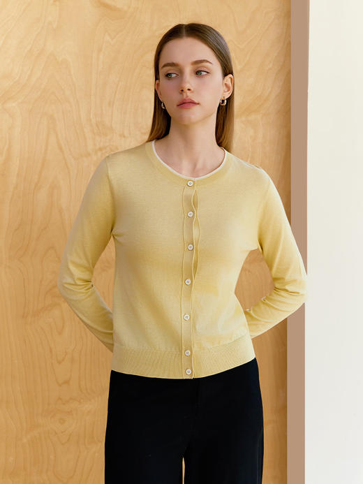 【圆领针织开衫】26年春夏新品女士撞色棉质开衫外套 商品图0