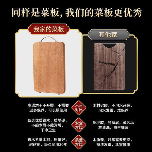 笙观相沐·南非铁木砧板 整木切割 抗菌防霉 不易开裂 耐砍耐剁不易掉屑 商品图3