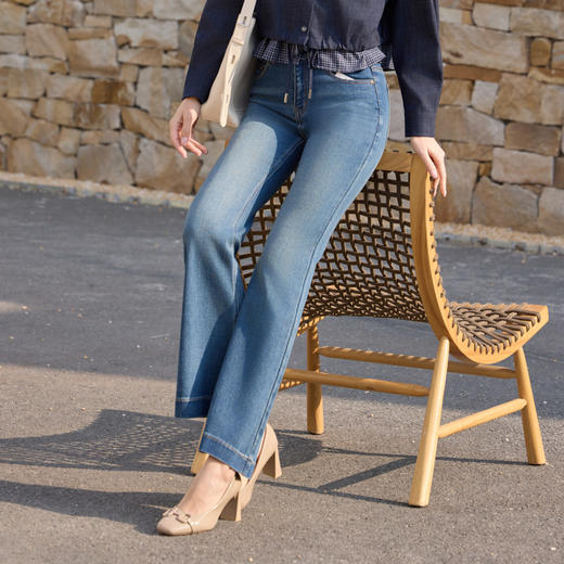 半身缘女裤 春季筒喇叭裤修身百搭牛仔裤261102M10120152 商品图3