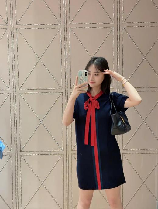 F022758春夏新款撞色蝴蝶结系带polo连衣裙 商品图6