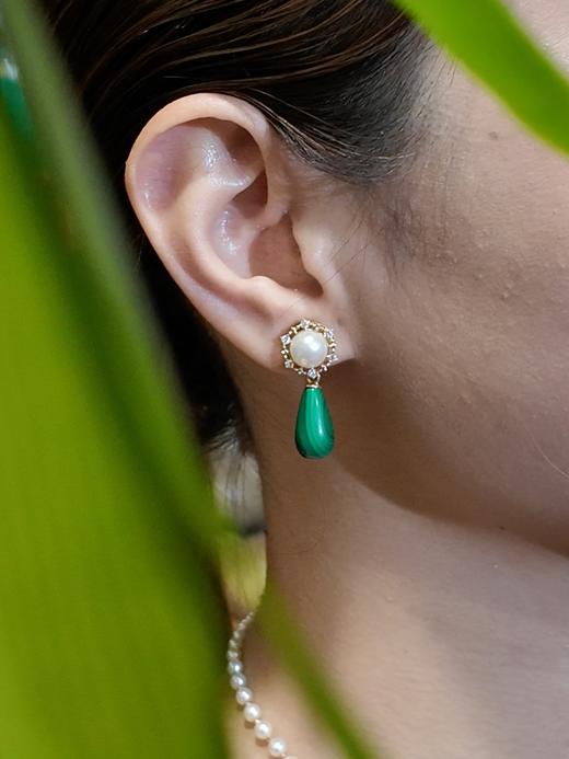 【挚友限定】太阳花-18K金孔雀石Akoya珍珠耳夹 商品图4