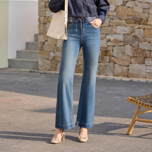 半身缘女裤 春季筒喇叭裤修身百搭牛仔裤261102M10120152 商品图1